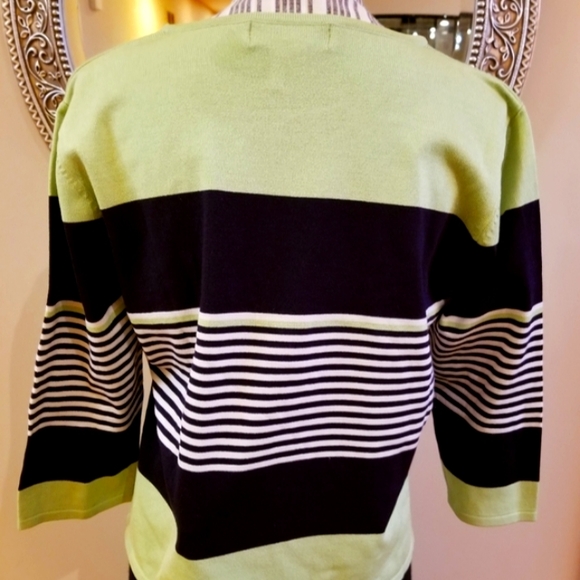 Austin Reed Black & Green Stripe Silk Sweater - Picture 3 of 7